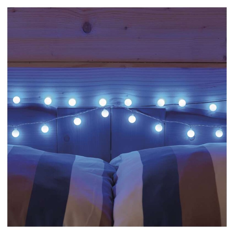 LED svetelná cherry reťaz – guličky 2,5 cm, 4 m, vonkajšia aj vnútorná, modrá, časovač