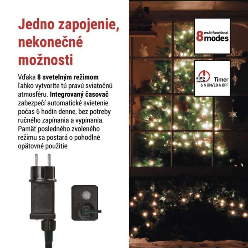 LED vianočná cherry reťaz – guličky, 8 m, vonkajšia aj vnútorná,st. biela,programy,časovač