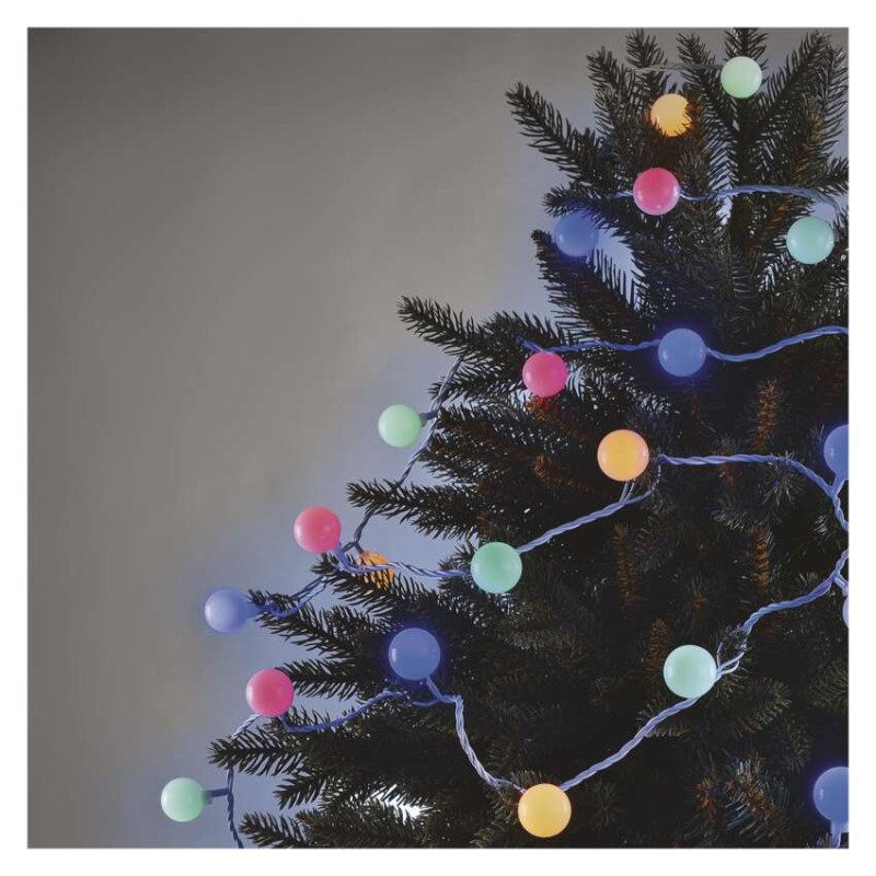 LED svetelná cherry reťaz – guličky 2,5cm, 4m, vonkajšia aj vnútorná, multicolor, časovač