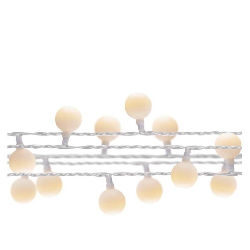 LED svetelná cherry reťaz – guličky 2,5cm, 4m, vonkajšia aj vnútorná, teplá biela, časovač