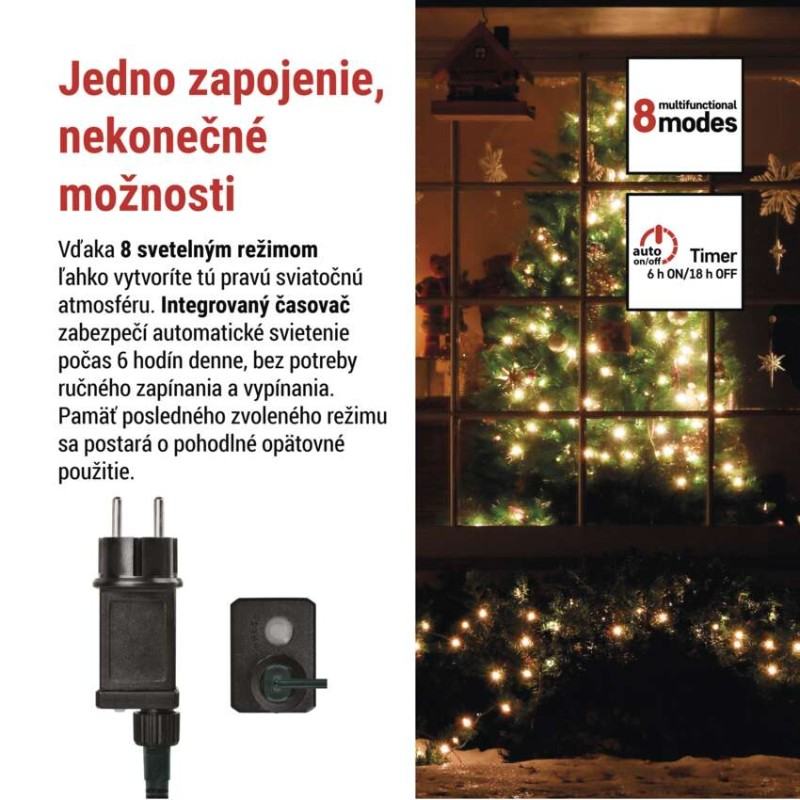 LED vianočná cherry reťaz – guličky, 8 m, vonk. aj vnútor., teplá biela, programy, časovač