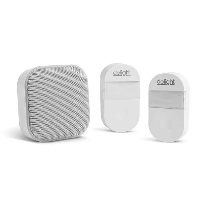 Bezdrôtový zvonček Delight 55346WH-2 – vnútorná jednotka a dve externé jednotky, biela farba, textilný poťah reproduktora