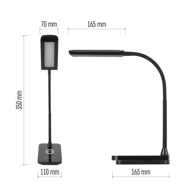 LED stolová lampa KYLE 5,5 W s bezdrôtovým nabíjaním a USB, Ra 90, stmievateľná, čierna