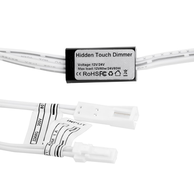 Dotykový vypínač LED pásu do nábytku pre jednu vetvu s dvoma ovládacími miestami, stmievateľný, do 60 W (KM-VDS-02SS)