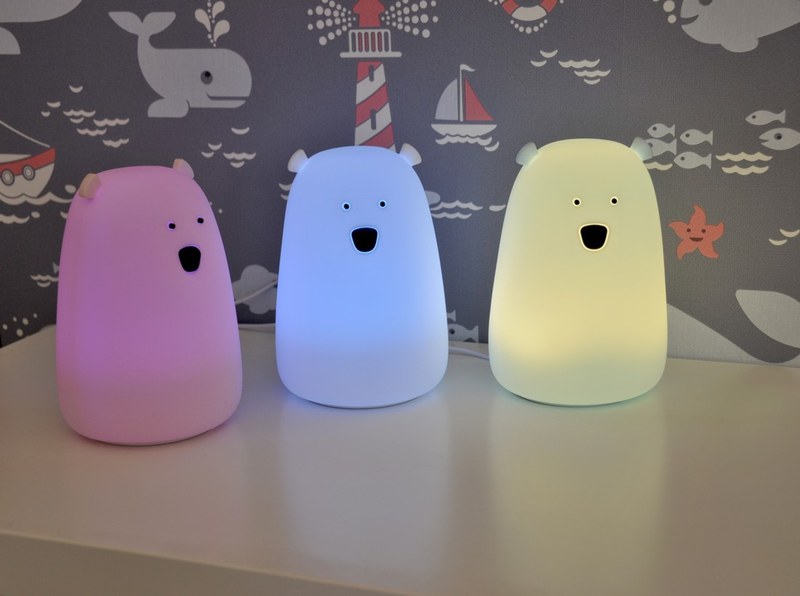 Detská nabíjacia LED lampa MACO, silikónová, teplá biela a RGB, biela