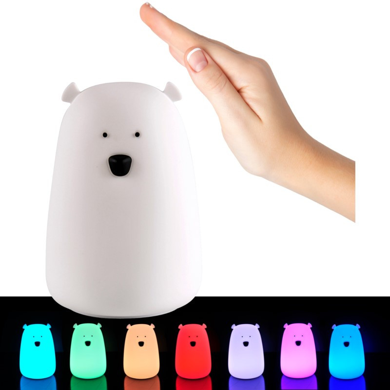 Detská nabíjacia LED lampa MACO, silikónová, teplá biela a RGB, biela