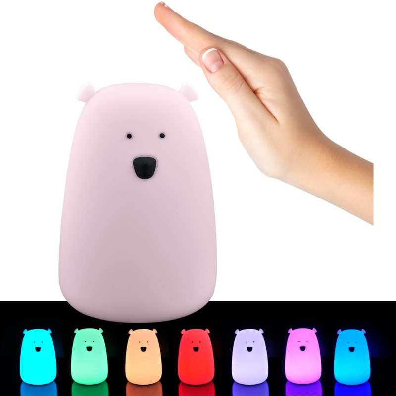 Detská nabíjacia LED lampa MACO, silikónová, teplá biela a RGB, ružová