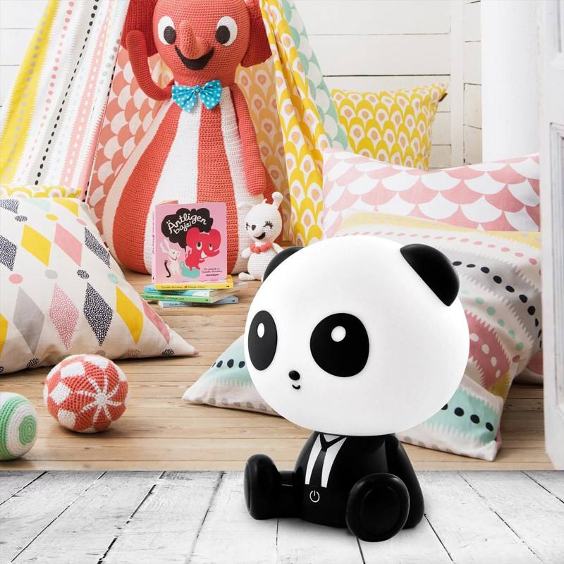 Detská nabíjacia LED lampa PANDA 2,5 W, USB-C, teplá biela, čierno-biela