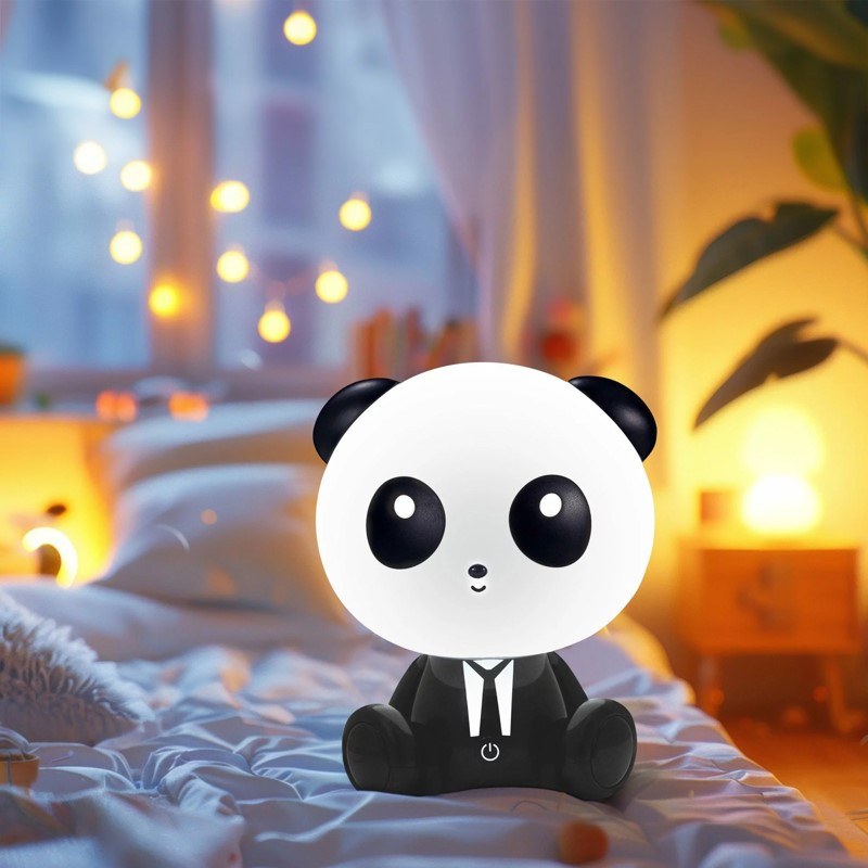 Detská nabíjacia LED lampa PANDA 2,5 W, USB-C, teplá biela, čierno-biela
