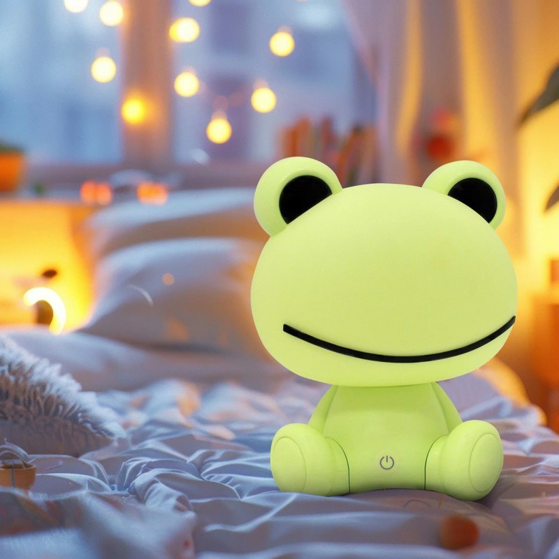 Detská nabíjacia LED lampa ŽABA 2,5 W, USB-C, teplá biela, zelená
