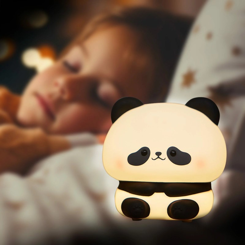Detská silikónová LED lampa PANDA, nabíjacia, teplá biela 3000 K, USB-C