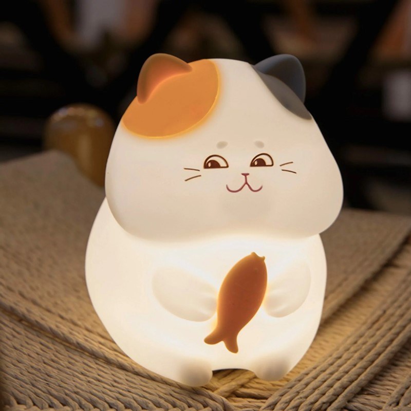 Detská silikónová LED lampa MAČKA, nabíjacia, teplá biela a RGB, USB-C