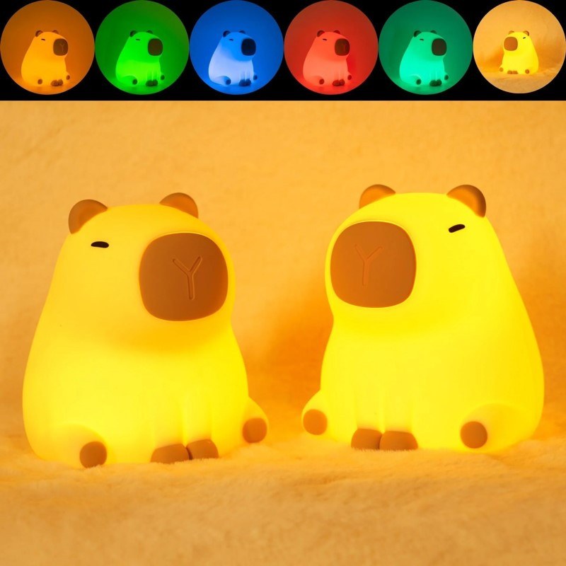 Detská silikónová LED lampa KAPIBARA, nabíjacia, farebné RGB svetlo, USB-C