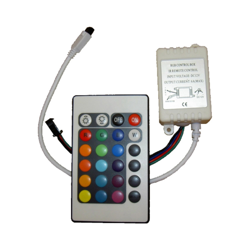 Ovládač pre RGB LED pásy s diaľkovým ovládaním IR, 12 V 72 W / 24 V 144 W (KM-RGB-01)