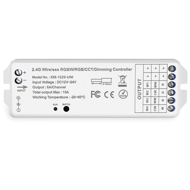Univerzálny prijímač RF pre LED pásy, 12 V 180 W / 24 V 360 W