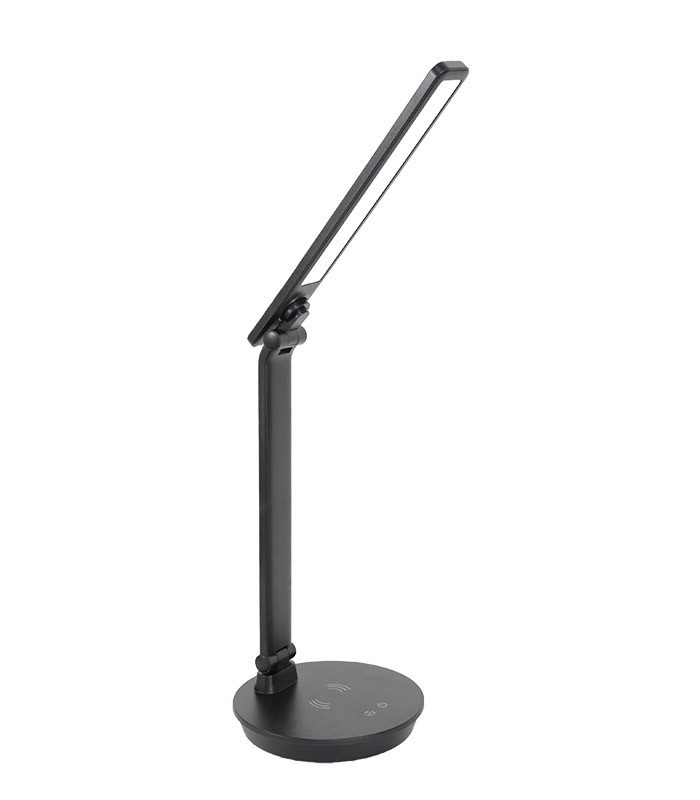 LED stolová lampa MEGATRON 5 W s bezdrôtovým nabíjaním, 3 farby svetla, stmievateľná, čierna