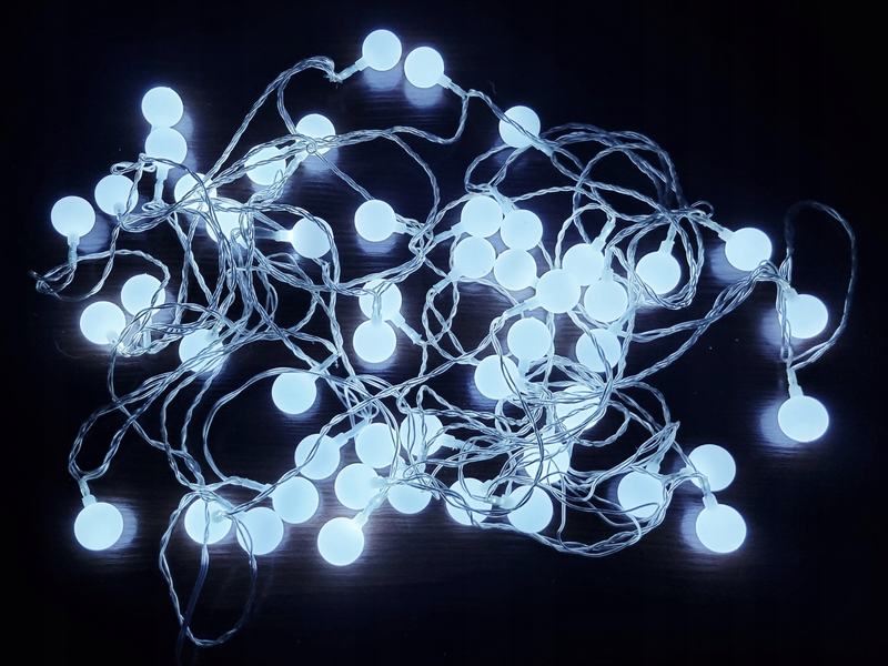 LED vianočná reťaz s guličkami 309-20, 7 m, 100 LED, vonkajšia aj vnútorná, studená biela, programy