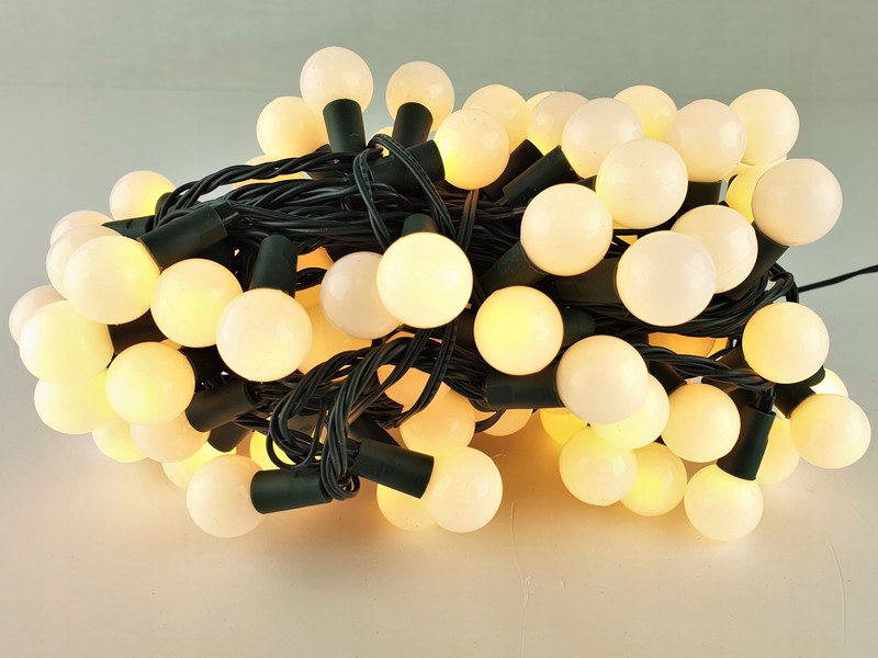 LED vianočná reťaz s guličkami 309-20, 7 m, 100 LED, vonkajšia aj vnútorná, teplá biela, programy