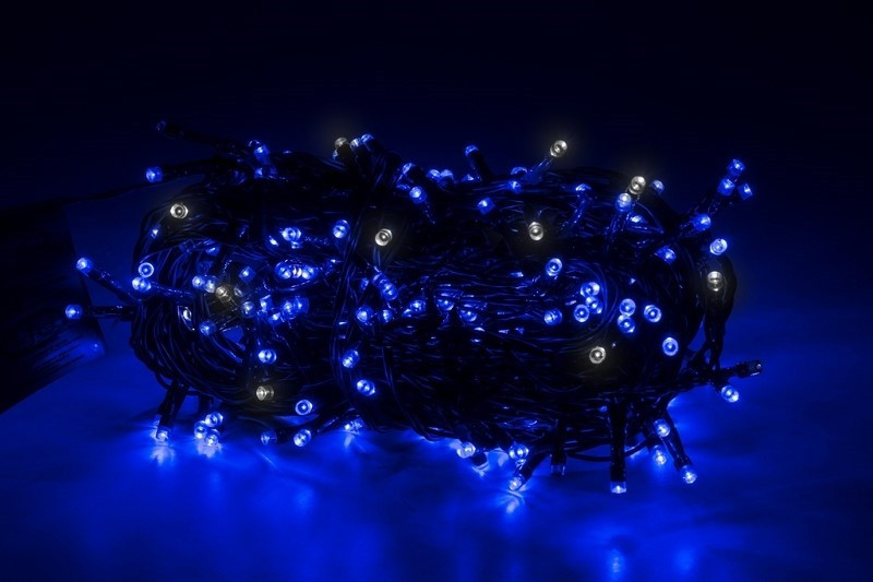 LED vianočná reťaz 3-17, 15 m, 300 LED, vonkajšia aj vnútorná, modrá, FLASH studená biela