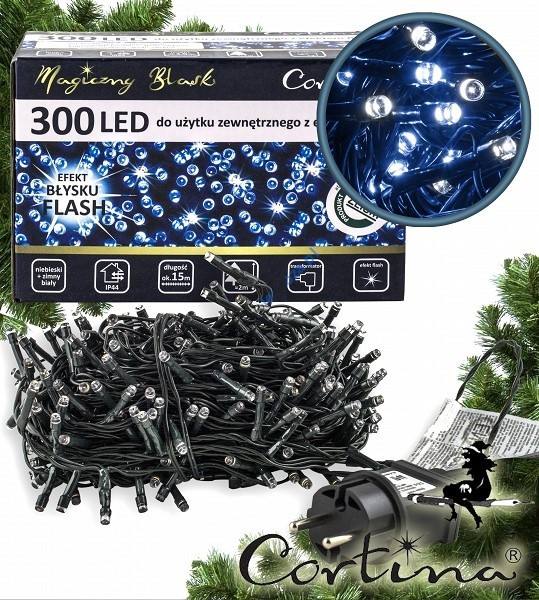 LED vianočná reťaz 3-17, 15 m, 300 LED, vonkajšia aj vnútorná, modrá, FLASH studená biela