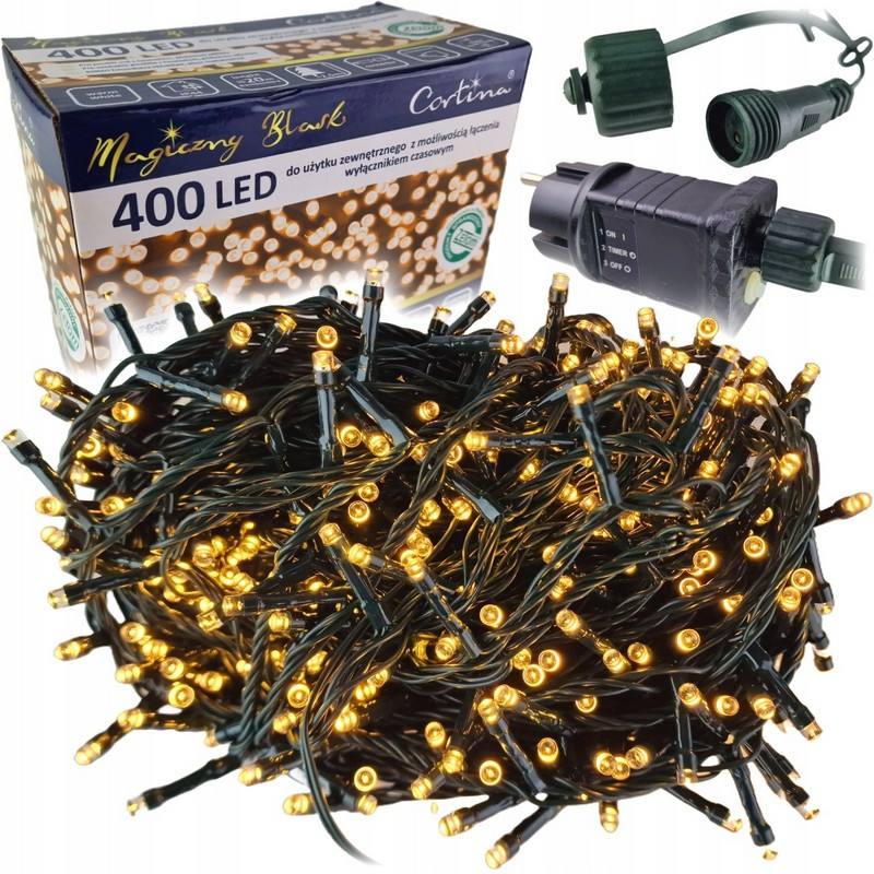 LED vianočná reťaz 642-21, 20 m, 400 LED, vonkajšia aj vnútorná, teplá biela, časovač