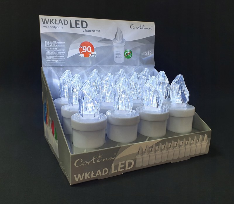 LED vklad do hrobového lampáša 4-15, studené biele svetlo, na batérie 2× AA