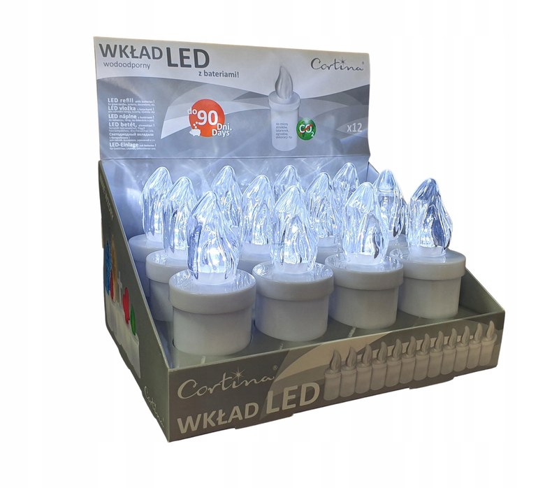 LED vklad do hrobového lampáša 4-15, studené biele svetlo, na batérie 2× AA