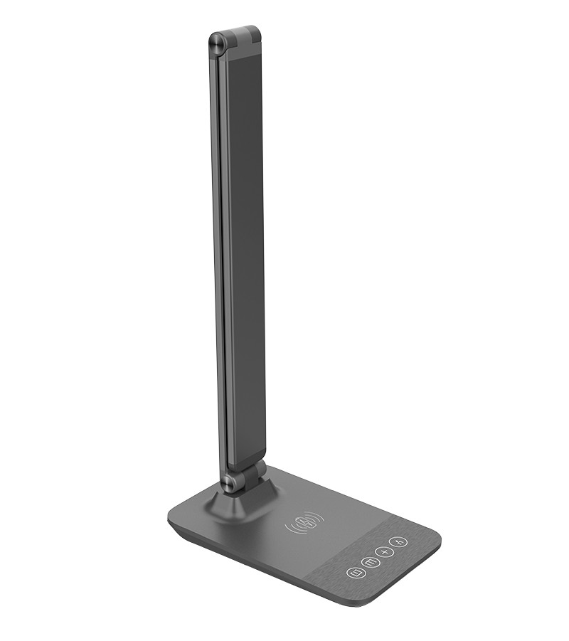 LED lampička s bezdrôtovým nabíjaním 10 W, 400 lm, 3 farby svetla, USB, hliník, sivá (WO55-G)