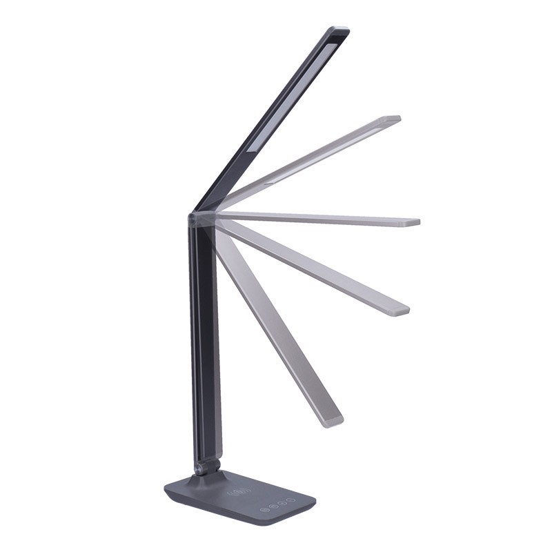 LED lampička s bezdrôtovým nabíjaním 10 W, 400 lm, 3 farby svetla, USB, hliník, sivá (WO55-G)