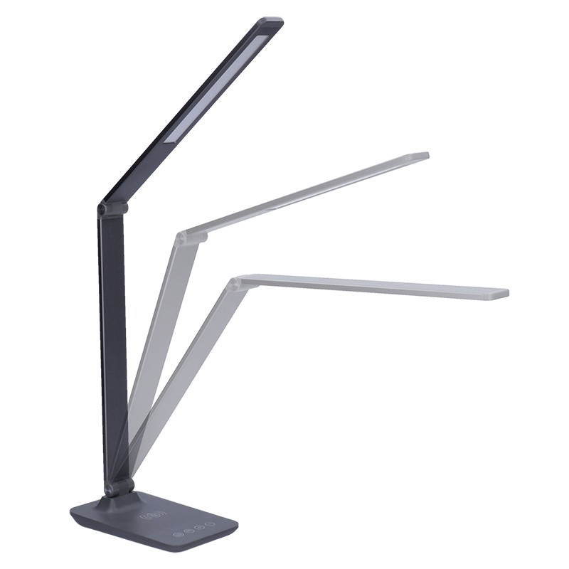 LED lampička s bezdrôtovým nabíjaním 10 W, 400 lm, 3 farby svetla, USB, hliník, sivá (WO55-G)