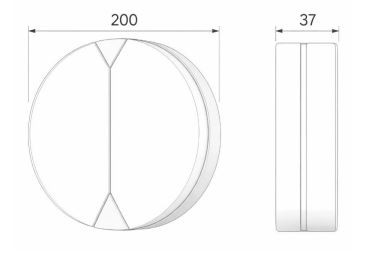 Rozmerový nákres svietidla VITO ALBION – priemer 200 mm, hĺbka 37 mm