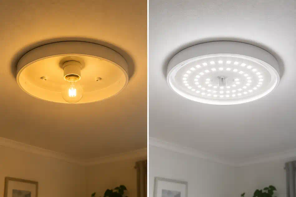 Pred a po výmene LED magnetického modulu – rozdiel v jase a farbe svetla