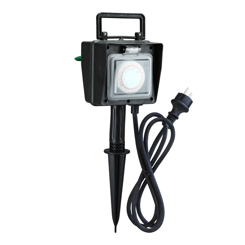 Záhradný stĺpik so zapichovacím hrotom, 2 zásuvky a časový spínač, IP44, kábel 1,5 m (PG03)