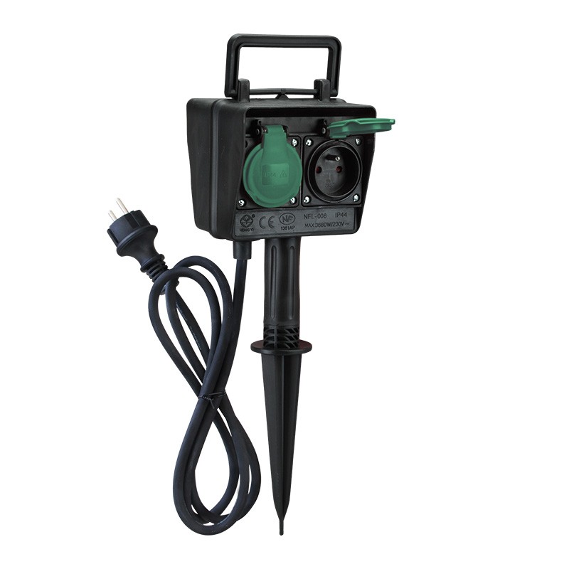 Záhradný stĺpik so zapichovacím hrotom, 2 zásuvky a časový spínač, IP44, kábel 1,5 m (PG03)
