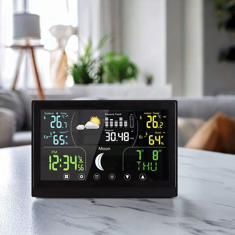 Meteostanica s dotykovým farebným displejom, teplota, vlhkosť, tlak, DCF, čierna (TE110B)
