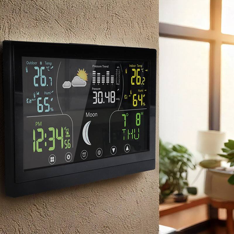 Meteostanica s dotykovým farebným displejom, teplota, vlhkosť, tlak, DCF, čierna (TE110B)