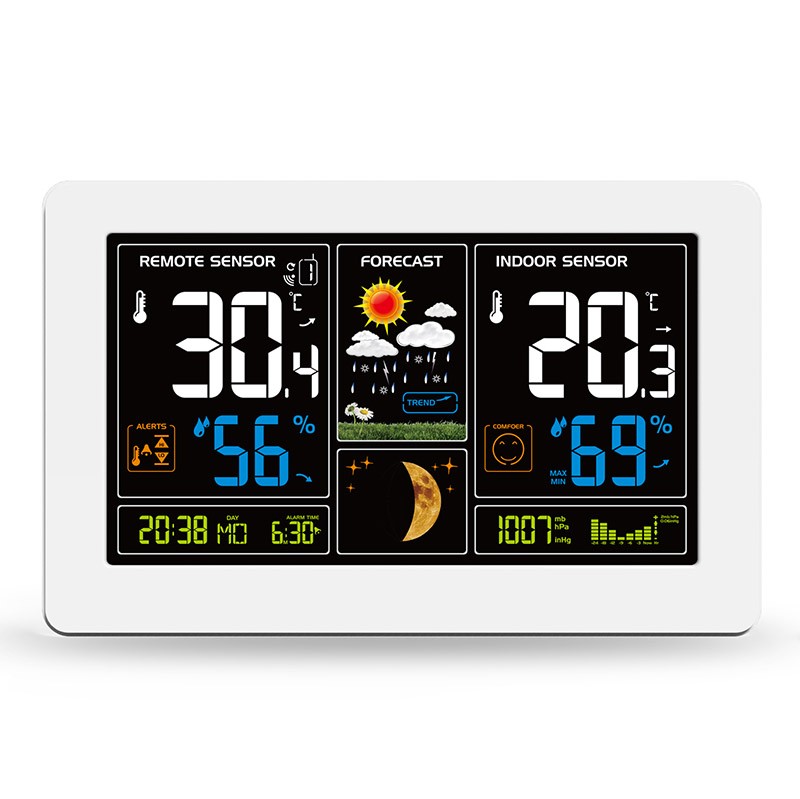 Meteostanica s farebným displejom 19 cm, teplota, vlhkosť, tlak, DCF, budík, biela (TE81W)