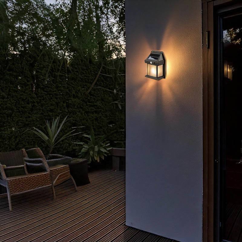 Solárny nástenný LED lampáš so súmrakovým senzorom, 100 lm, 3000 K, čierny (WL918)