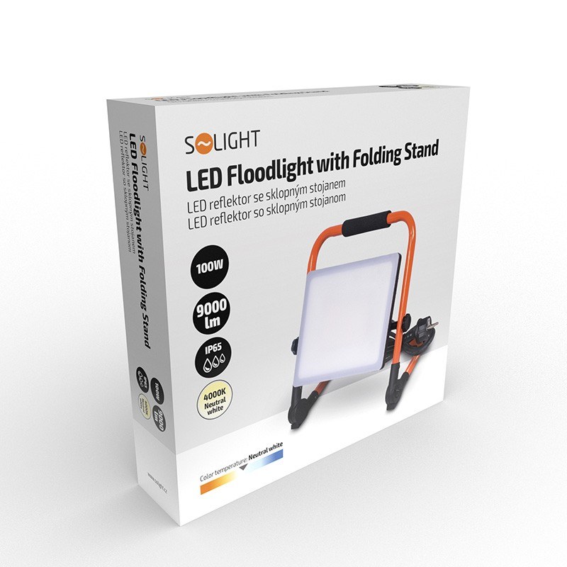 Pracovný LED reflektor so sklopným stojanom 100 W, 9000 lm, 4000 K, IP65 (WM-100W-FEQ)