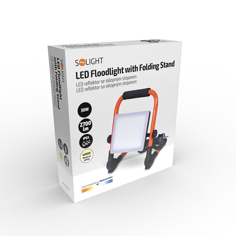 Pracovný LED reflektor so sklopným stojanom 30 W, 2700 lm, 4000 K, IP65 (WM-30W-FEQ)