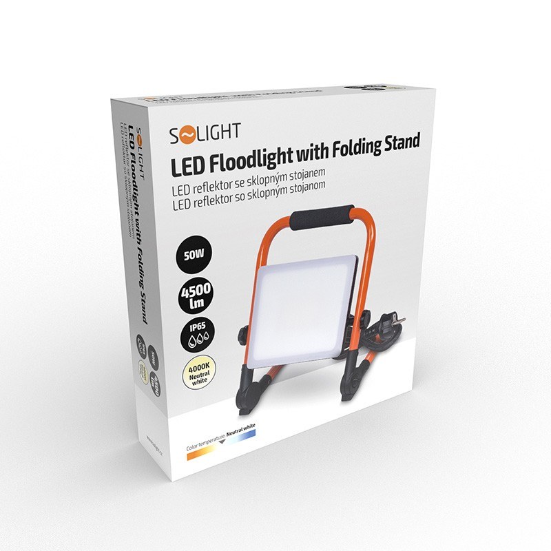 Pracovný LED reflektor so sklopným stojanom 50 W, 4500 lm, 4000 K, IP65 (WM-50W-FEQ)