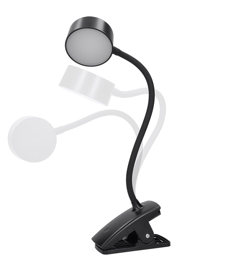 Nabíjacia LED lampička s klipom 2 W, 210 lm, 3 farby svetla, stmievateľná, čierna (WO3001-B)