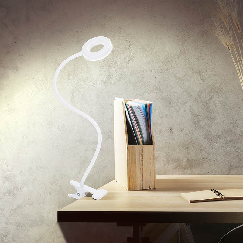 LED lampička s klipom 8 W, 300 lm, 3 farby svetla, 9 stupňov jasu, USB, biela (WO66-W)