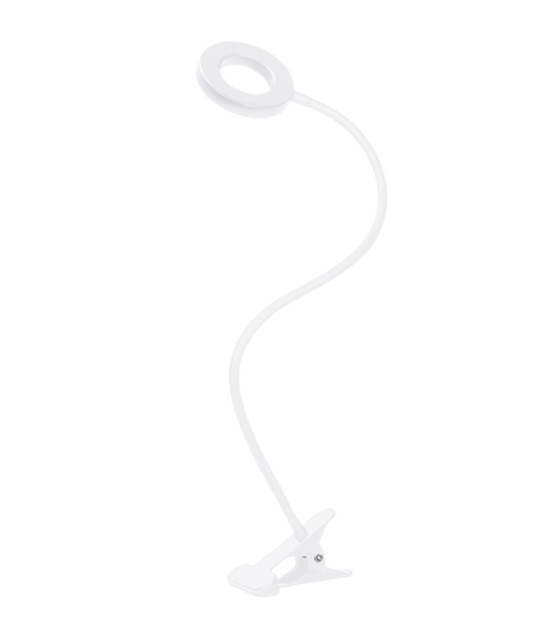 LED lampička s klipom 8 W, 300 lm, 3 farby svetla, 9 stupňov jasu, USB, biela (WO66-W)