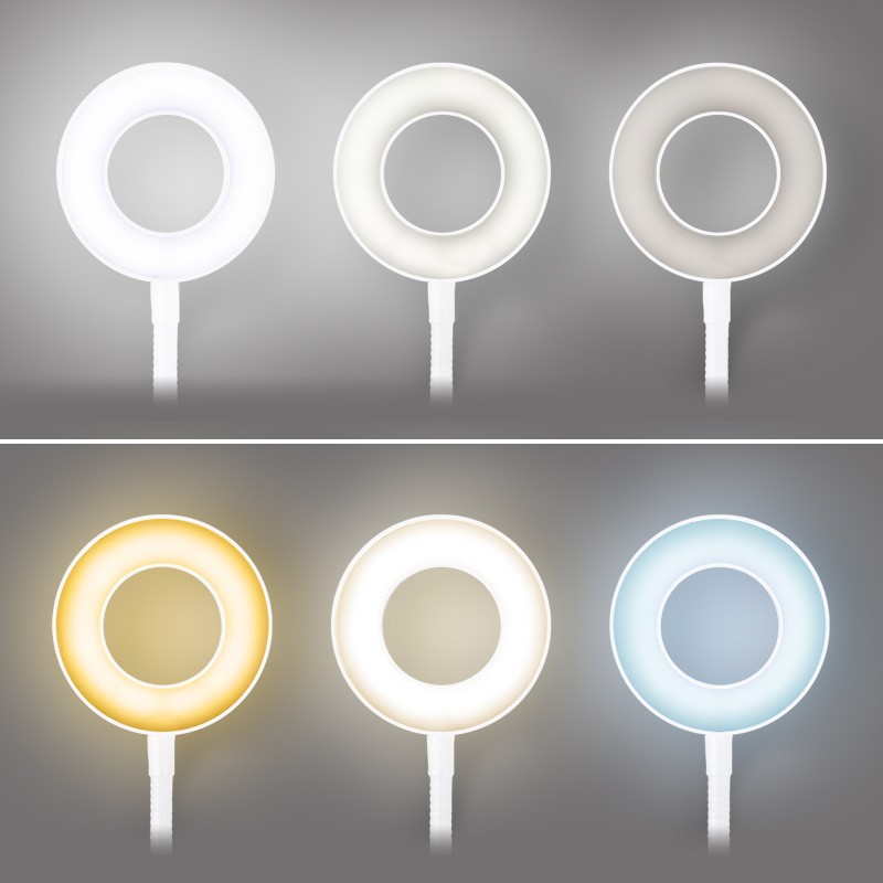 LED lampička s klipom 8 W, 300 lm, 3 farby svetla, 9 stupňov jasu, USB, biela (WO66-W)