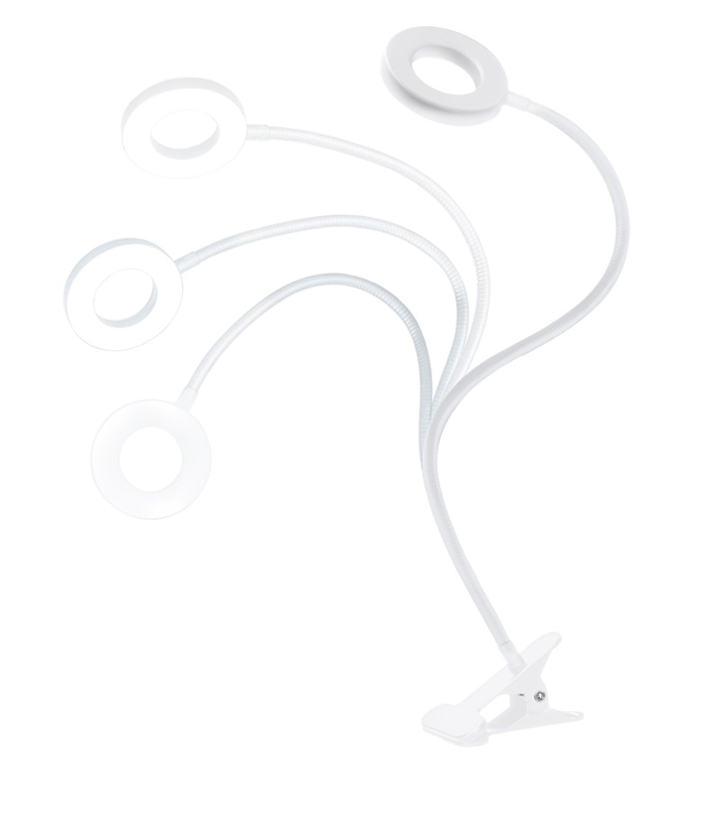 LED lampička s klipom 8 W, 300 lm, 3 farby svetla, 9 stupňov jasu, USB, biela (WO66-W)