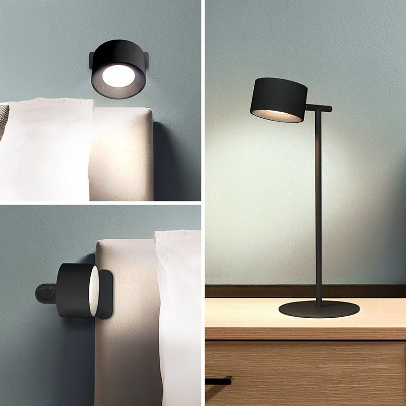 Nabíjacia LED lampička 3v1 4 W, 280 lm, stojan, klip aj na stenu, čierna (WO68-B)