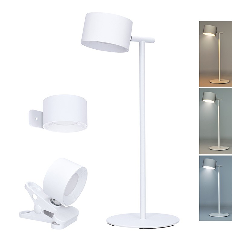 Nabíjacia LED lampička 3v1 4 W, 280 lm, stojan, klip aj na stenu, biela (WO68-W)