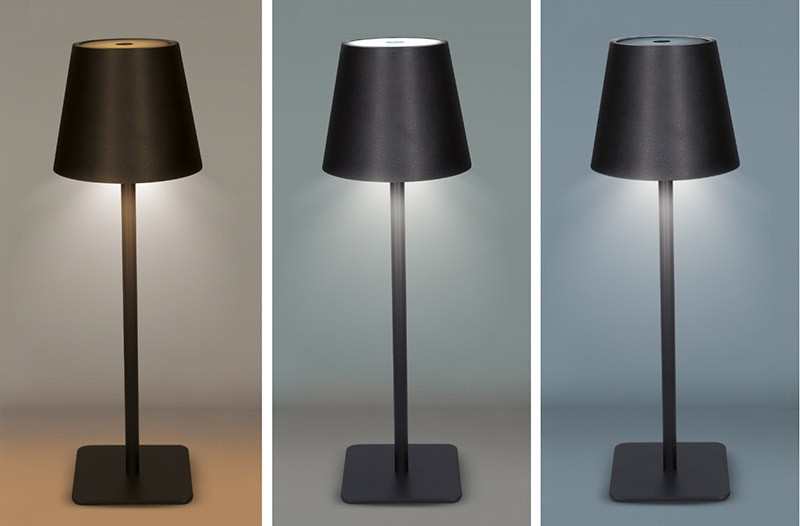 Nabíjacia LED lampička Lucca 120 lm, 3 farby svetla, plynulo stmievateľná, čierna (WO69-B)