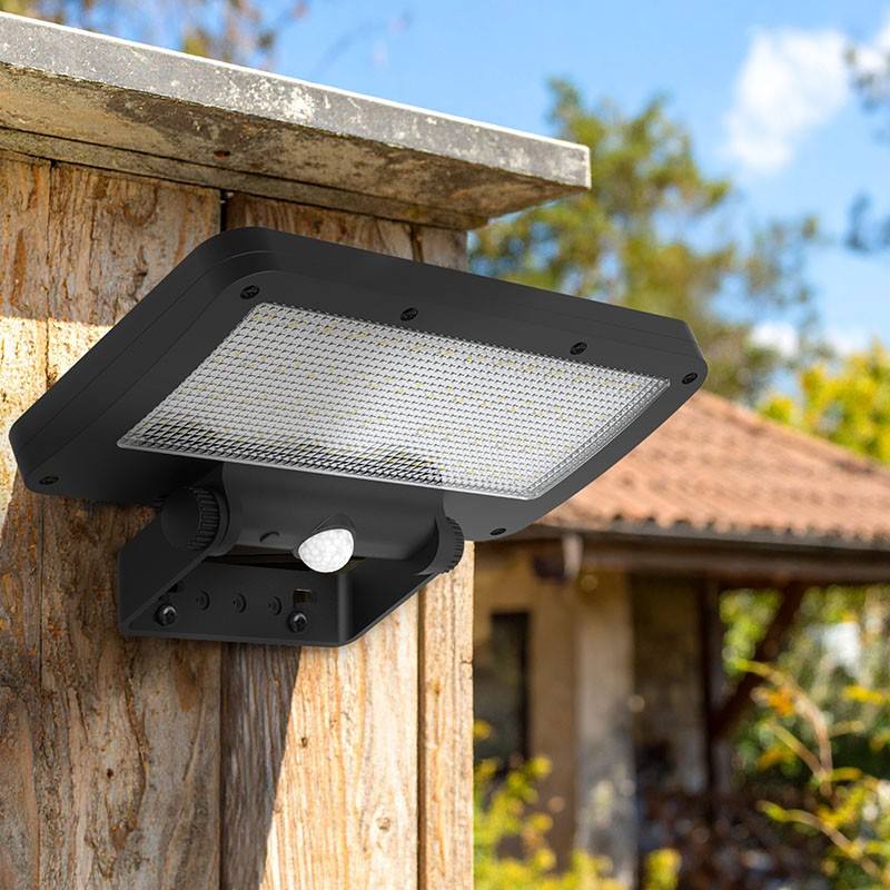 Solárne LED svietidlo s pohybovým senzorom 5 W, 500 lm, 4000 K, IP54, čierne (WO7204)
